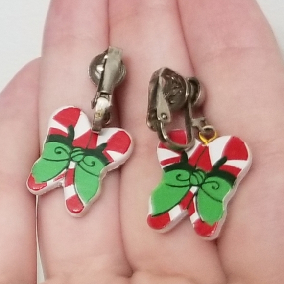 Vtg candy cane clip on earrings, VGUC - Picture 2 of 7